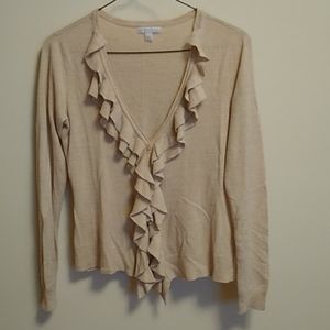 Elegant cream ruffled cardigan